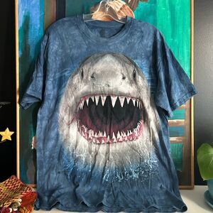 The Mountain Shark T Shirt Mens L Blue Great White Shark Tie Dye